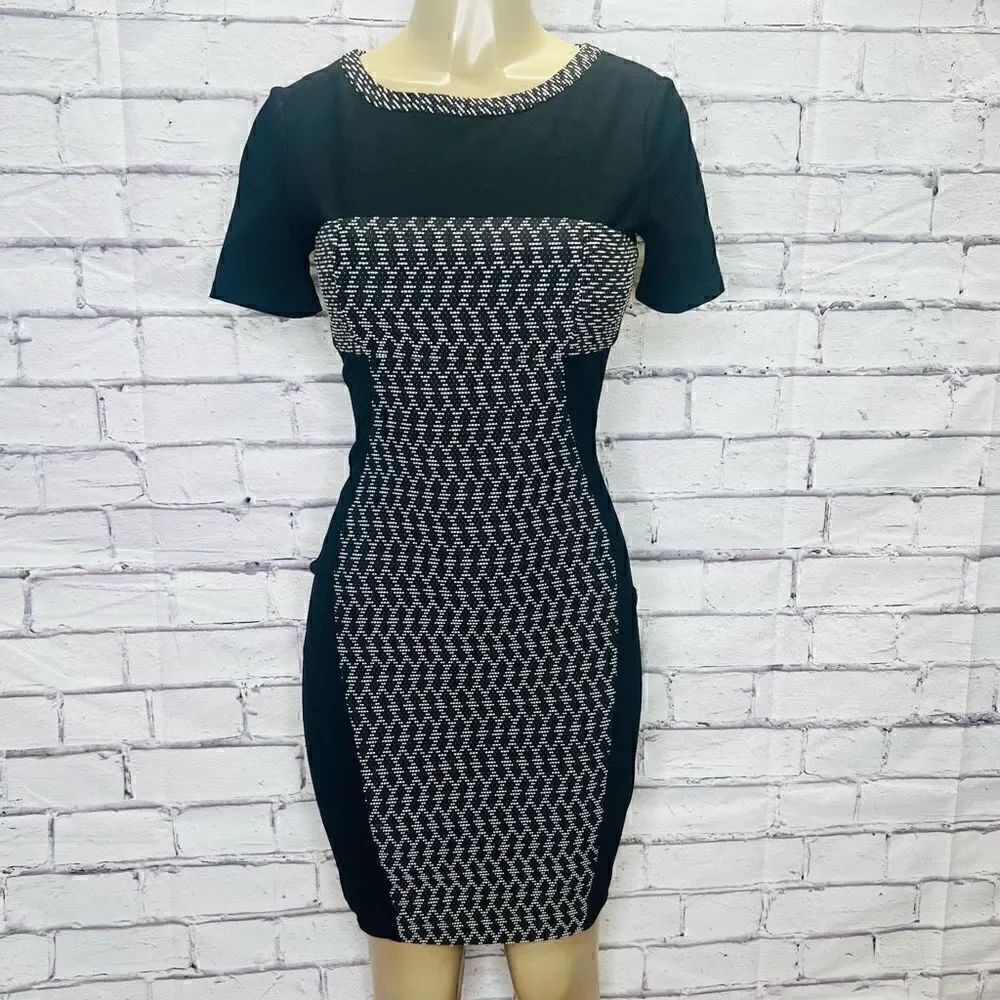 Yoana Baraschi Womens Black & White Printed Body Hug Sheath Mini Dress Size 2